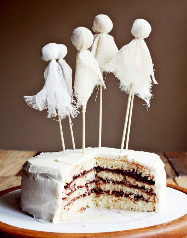 DIY Ghost Cake Topper DIY Cheesecloth Halloween Ghost Cake Topper