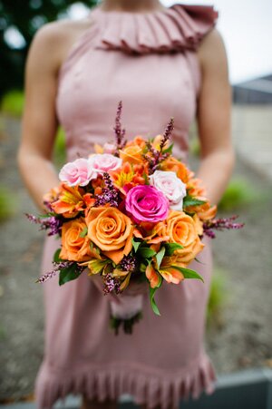 Blush_Pink_Pennsylvania_Wedding_by_New_Chapters_Photography.03 Orange + Pink Bridesmaid Bouquet